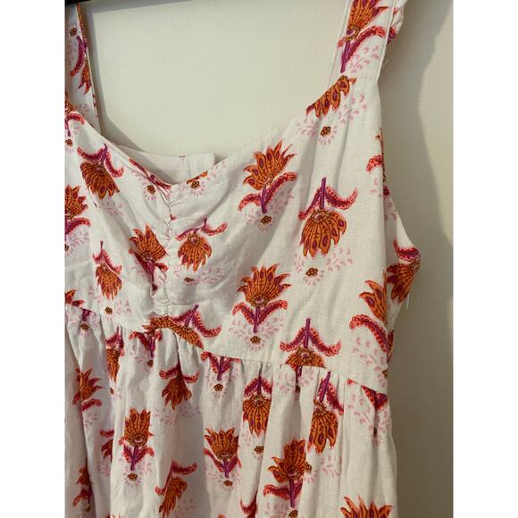 J Crew Block Print White Pink Orange Linen Blend Ruffle Mini Dress EUC 8 - Picture 6 of 12